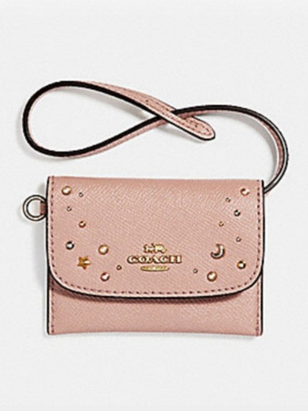 Coach Tan Pebbled Leather Wristlet with Star & Moon Studs